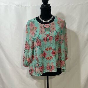 Forever 21 Floral Blouse - Mint and Pink